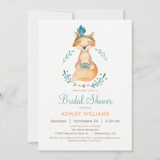 Invitation de douche nuptiale turquoise et orange (Devant)