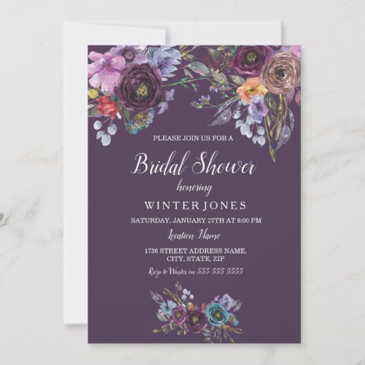 Invitation de douche nuptiale Turquoise violette (Devant)