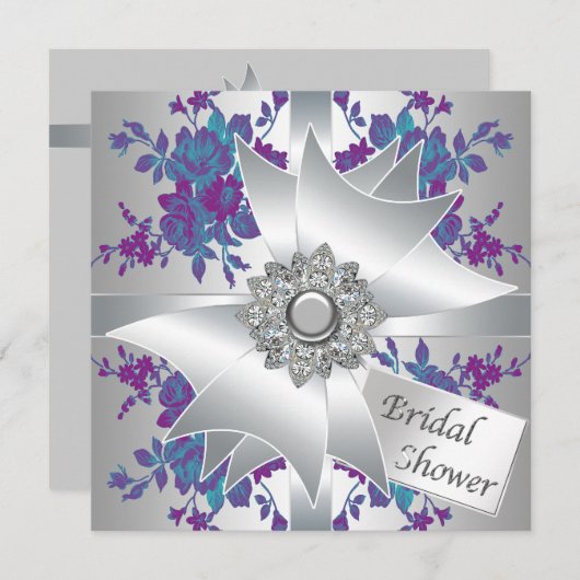 Invitation de douche nuptiale turquoise violette R (Devant / Derrière)