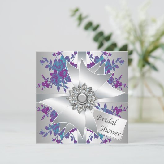 Invitation de douche nuptiale turquoise violette R (Debout devant)