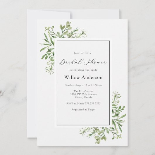 Invitation de douche nuptiale verte simple (Devant)