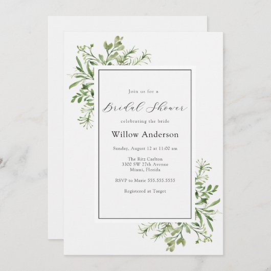 Invitation de douche nuptiale verte simple (Devant / Derrière)