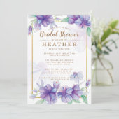 Invitation de douche nuptiale violet et or (Debout devant)