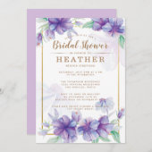 Invitation de douche nuptiale violet et or (Devant / Derrière)