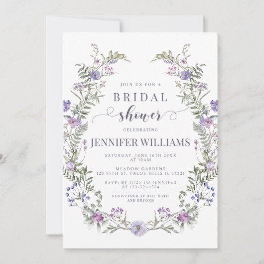 Invitation de douche nuptiale violette fleur sauva (Devant)