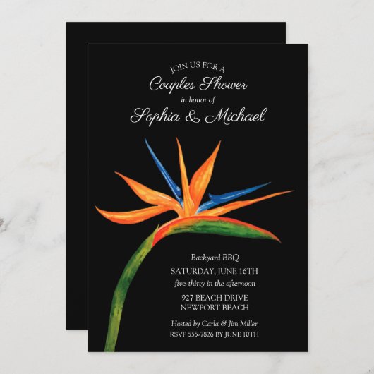 Invitation de douche Oiseau tropical des couples d (Devant / Derrière)