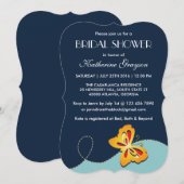 Invitation de douche papillon jaune bleu de marine (Devant / Derrière)