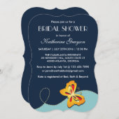 Invitation de douche Papillon Jaune Bleu Marine (Devant / Derrière)