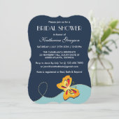 Invitation de douche Papillon Jaune Bleu Marine (Debout devant)