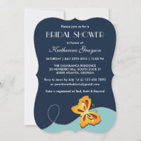 Invitation de douche papillon jaune bleu marine