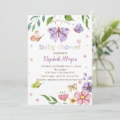 Invitation de douche papillons fleurs pointillés (Debout devant)
