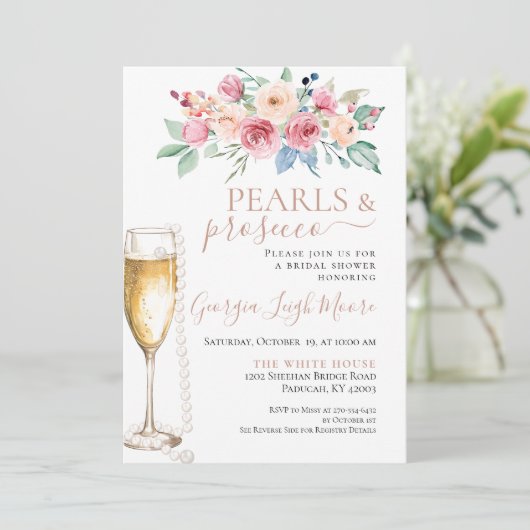 Invitation de douche Perles & Prosecco (Debout devant)