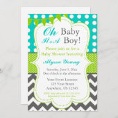 Invitation de douche pour bébé bleu gris vert (Devant / Derrière)