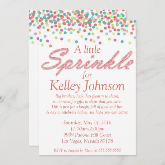 Invitation de douche pour bébé corail (Devant / Derrière)