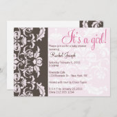 Invitation de douche pour bébé fille aux roses et (Devant / Derrière)