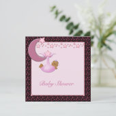 Invitation de douche pour bébé fille ethnique lune (Debout devant)