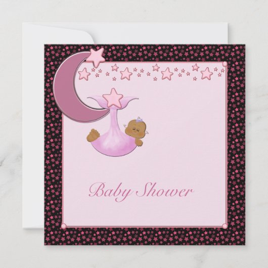 Invitation de douche pour bébé fille ethnique lune (Devant)
