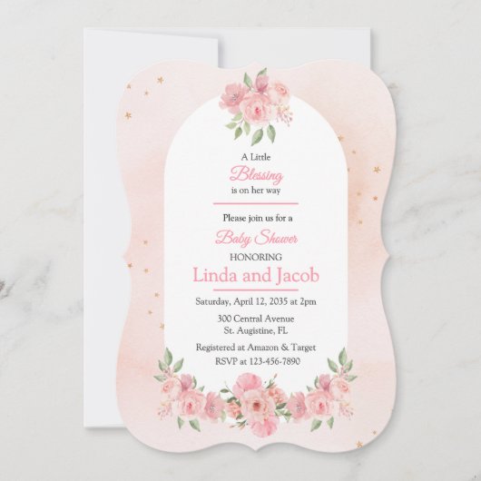 Invitation de douche pour bébé fille florale rose  (Devant)