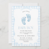 Invitation de douche pour bébé garçon à carreaux b (Devant)