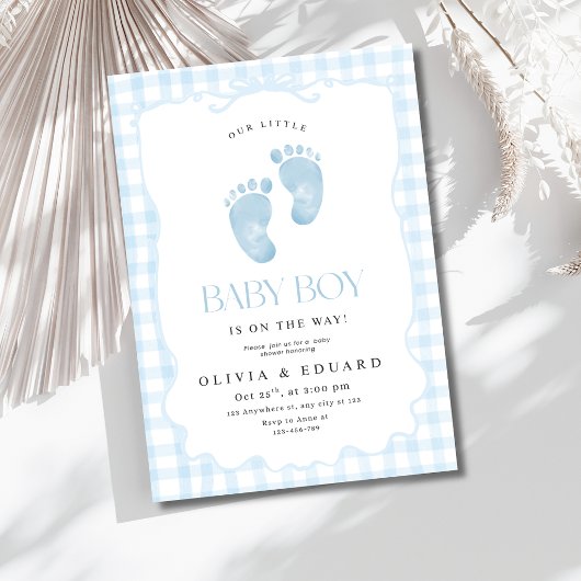 Invitation de douche pour bébé garçon à carreaux b