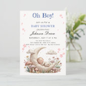 Invitation de douche pour bébé garçon sous la lune (Debout devant)