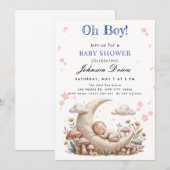 Invitation de douche pour bébé garçon sous la lune (Devant / Derrière)