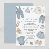 Invitation de douche pour bébé garçon tenue bleu b (Devant / Derrière)