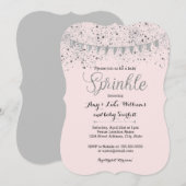 Invitation de douche pour bébé rose argent saupoud (Devant / Derrière)