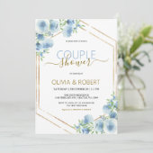 Invitation de douche pour couple aux fleurs bleues (Debout devant)