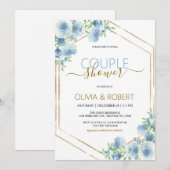 Invitation de douche pour couple aux fleurs bleues (Devant / Derrière)