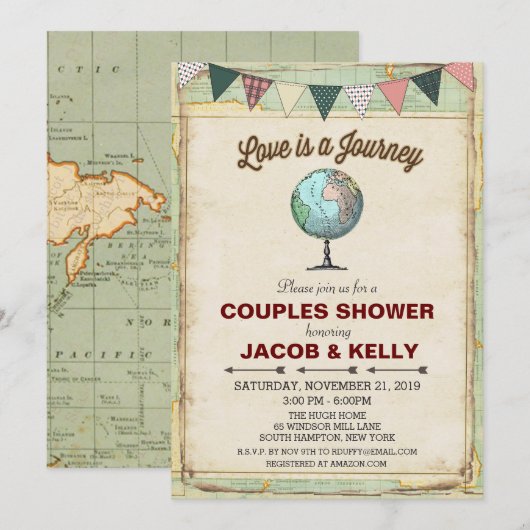 Invitation de douche pour couples de voyage Globe (Devant / Derrière)