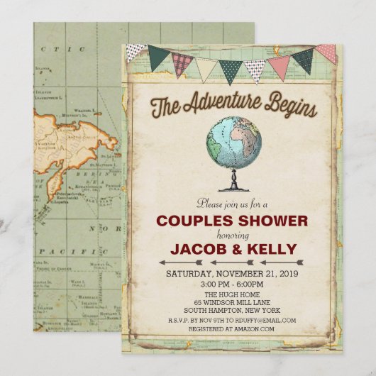 Invitation de douche pour couples de voyage Globe (Devant / Derrière)