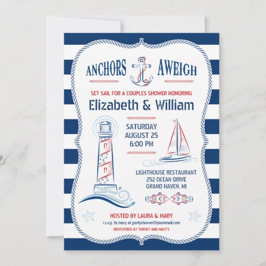 Invitation de douche pour couples nautiques (Devant)
