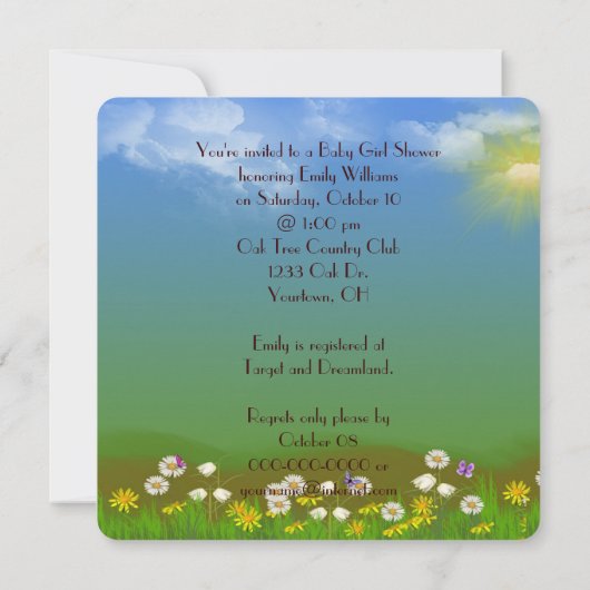 Invitation de douche pour fille bébé (Dos)