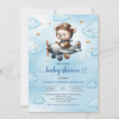 Invitation de douche pour garçon Teddy Bear Pilote (Devant)