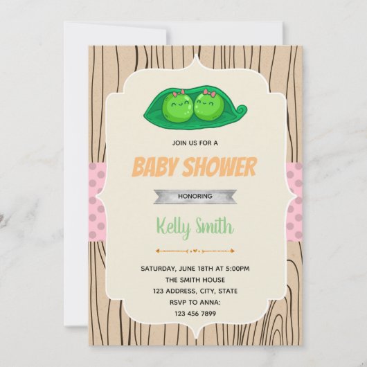Invitation de douche pour jumelles 2 petits pois d (Devant)