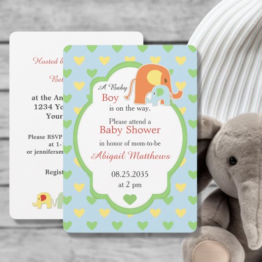 Invitation de douche pour maman et bébé éléphant g