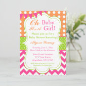 Invitation de douche pour petite fille rose orange (Debout devant)