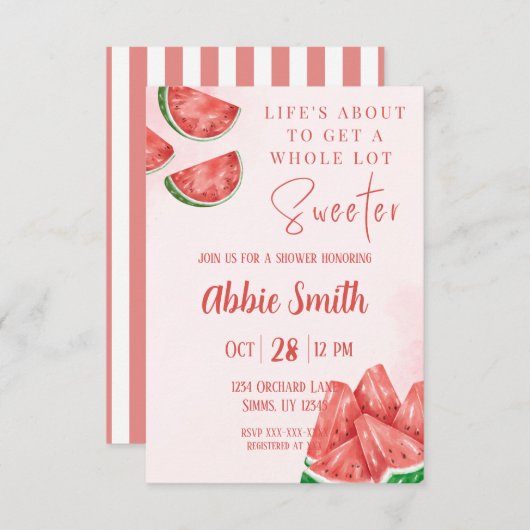 Invitation de douche thématique pastèque rose (Devant / Derrière)