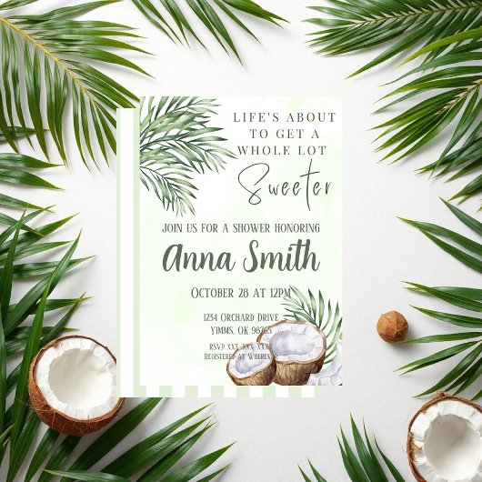 Invitation de douche Tropical Palm Leaf & Coconut