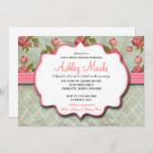 invitation de douche Vintage Chic Shabby Chic Bleu (Devant / Derrière)