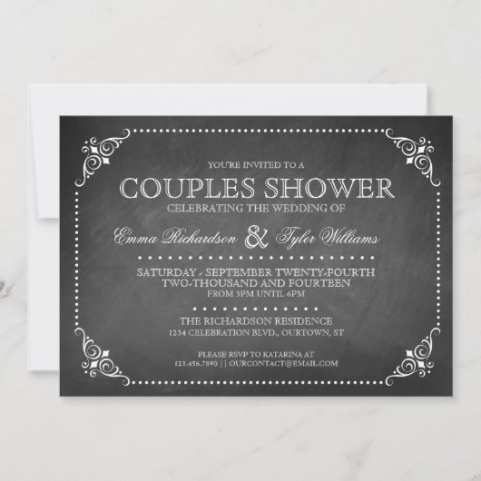 Invitation de douche vintage Couples Chalkboard (Devant)