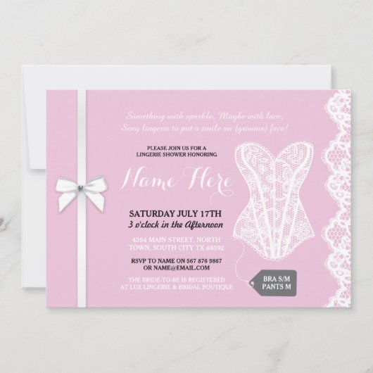Invitation de douches Lingerie rose Dentelle blanc (Devant)