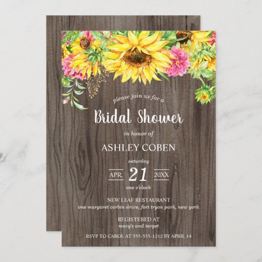 Invitation de douches nuptiales avec des tournesol (Devant / Derrière)