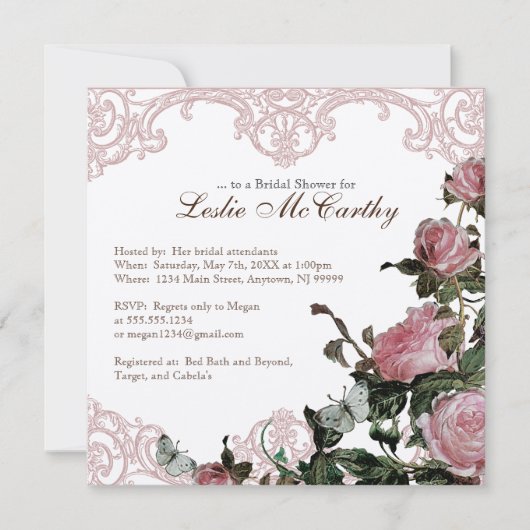 Invitation de douches nuptiales - Rose de Trellis (Devant)