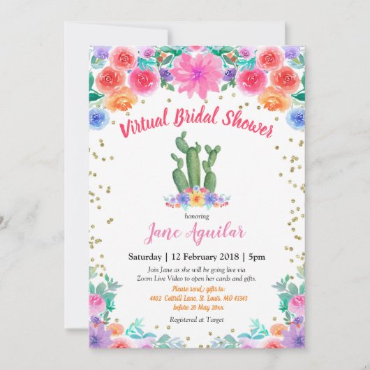 Invitation de douches nuptiales virtuelles de Cact (Devant)