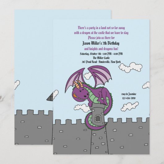 Invitation de dragon de contes de fées (Devant / Derrière)