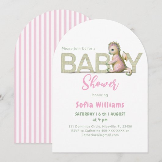 Invitation de dragon mignon pour une baby shower. (Devant / Derrière)