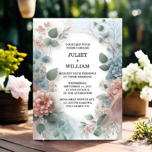 Invitation De Eucalyptus Dentelle Tulle Pastel Dusty Mariage