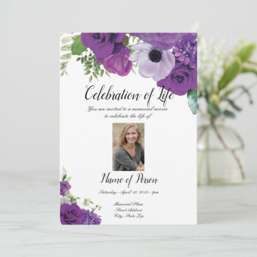 Invitation de Faire-part funéraire violet Rose (Debout devant)